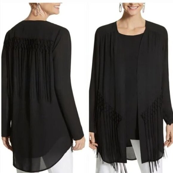 Chico's Tops - Chico's black semi sheer fringes kimono Size S